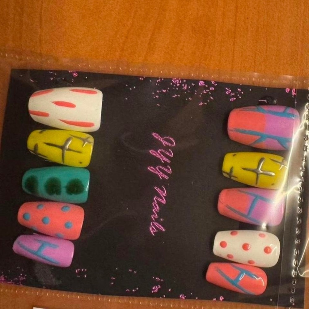 Press On Nails Handmade‎ Abstract Colorful Trendy Nail Art False Nails